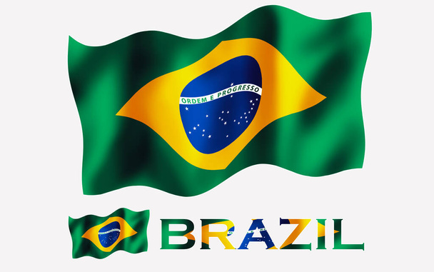 Σημαία Βραζιλίας έμβλημα με κείμενο για copyspace / Federative Republic of Brazil σημαία εικονογράφηση με κείμενο της Βραζιλίας με μαύρο χώρο - Φωτογραφία, εικόνα