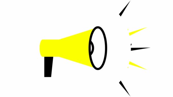 Animated symbol of yellow megaphone. Looped video. Concept of news, announce, propaganda, promotion, broadcast, media, message. Vector illustration isolated on white background. - Footage, Video