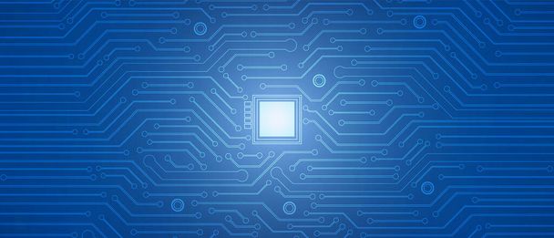 Mikrochip-Technologie Hintergrund, blaues Leiterplattenmuster - Vektor, Bild