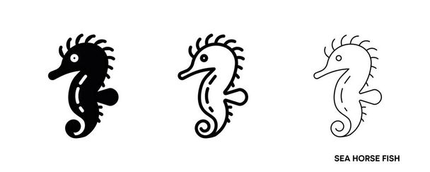 Sea Horse Fischleine Icon Set. Solche Symbole umfassen dünne, dicke und Silhouette Sea Horse Fisch-Symbol-Set. Editierbare Zeile. Fisch-Symbol. Fisch-Logo-Vorlage. Kreative Vektor-Symbol des Angelvereins oder Online-Shop - Vektor, Bild