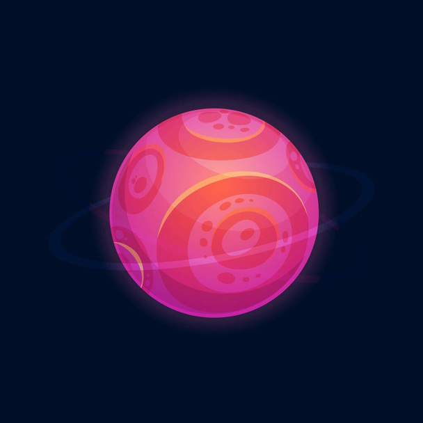 Cartoon habitable planet magic cosmic aliens world isolated pink globe. Vector round circle in atmosphere, funny imaginary exo-planet in solar system, discover outer space astrology object - Vektor, kép