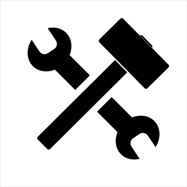 Jednoduchý klíč a kladivo izolované na bílém pozadí Ikona pro aplikace a webové stránky - Vektor, obrázek