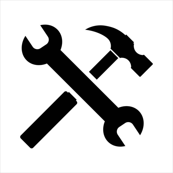 Chave simples e martelo isolado no fundo branco Ícone para aplicativos e sites - Vetor, Imagem