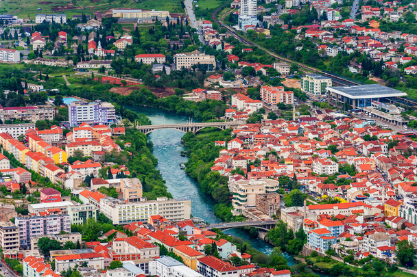 Aerial view of downtown Mostar in Bosnia and Herzegovina. - Foto, afbeelding