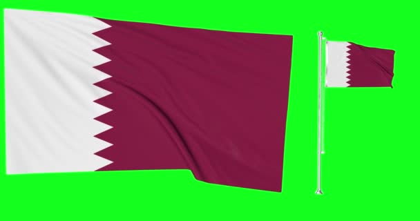 Zöld képernyő hurok Katar két zászlók integető arab zászlórúd animáció 3d - Felvétel, videó