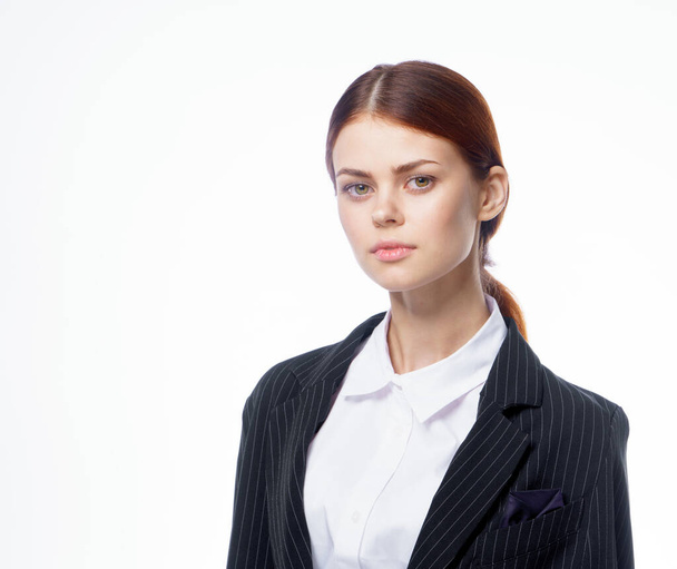 woman in suit official cropped view office light background - Fotoğraf, Görsel