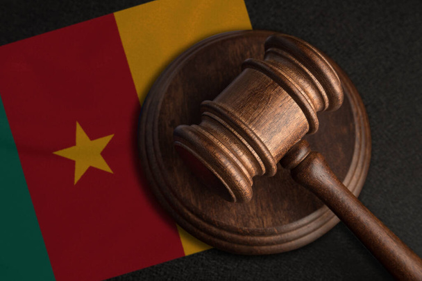 Yargıç Tokmak ve Kamerun bayrağı. Kamerun 'da hukuk ve adalet. Hakların ve özgürlüklerin ihlali. - Fotoğraf, Görsel