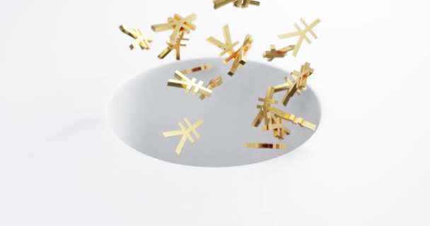 3Dレンダリングは、白の背景の穴に金円経済の下落の象徴 - 映像、動画