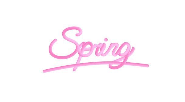 春のテキストと3Dピンクの装飾手書きのタイポグラフィのデザイン。春の手レタリングイラストデザイン。カラフルな3Dベクトルイラスト - ベクター画像