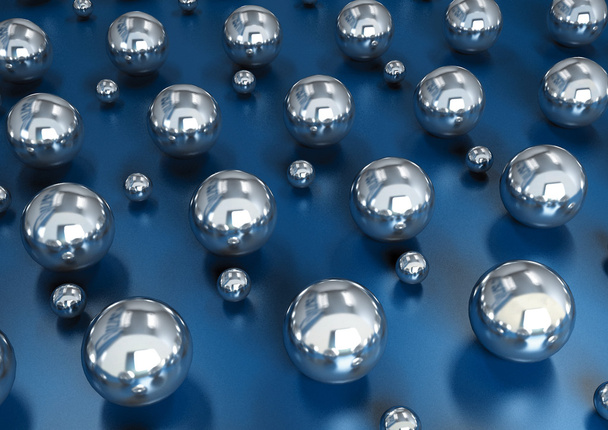 Metallic Balls on Blue Background - Foto, Imagen