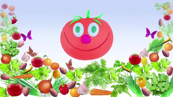  Üç boyutlu karakter domatesli animasyon videosu. Yemekler, sebzeler ve mutfak konularıyla ilgili videolar için. Giriş, geçiş ve bitiş için. - Video, Çekim
