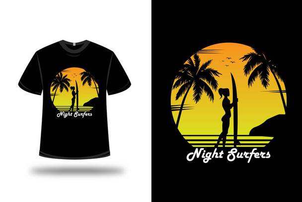t-shirt night surfers color orange and yellow - Vector, Image