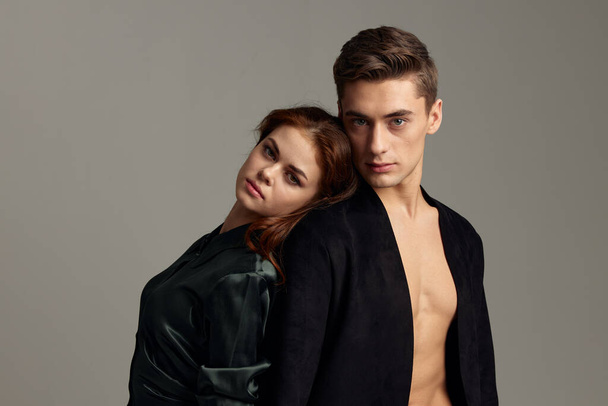 young couple posing elegance luxury romance studio - Photo, Image