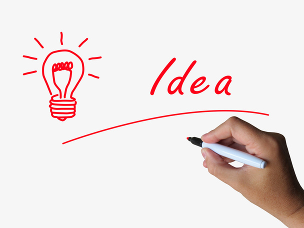 Idea and Lightbulb Indicate Bright Ideas and Concepts - Photo, image