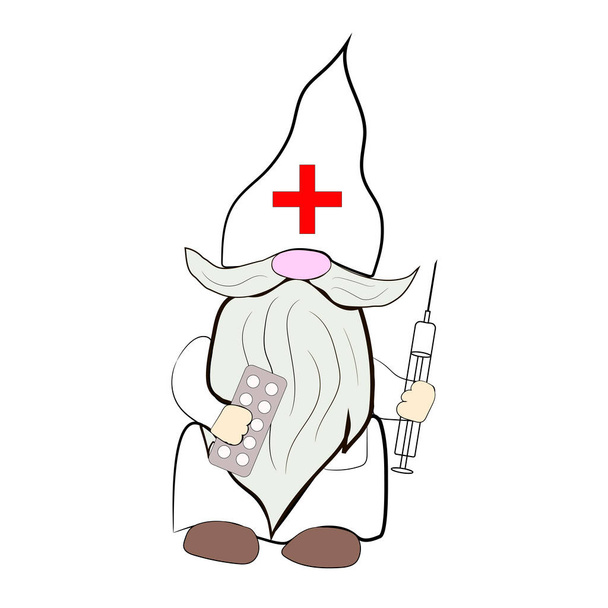 Gnome in Arztkleidung - Vektorabbildung auf weißem Hintergrund - Vektor, Bild