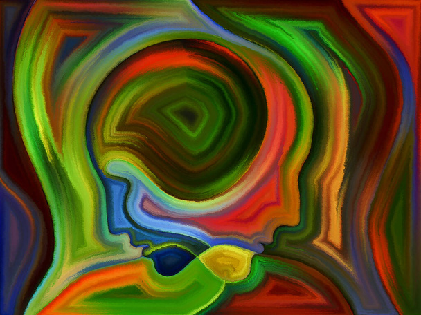 Colorido diseño pintado de cabezas humanas que recuerdan al patrón de vidrieras. - Foto, imagen