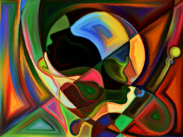 Mystiek geschilderd ontwerp van menselijke hoofden die doen denken aan glas in lood patroon. - Foto, afbeelding