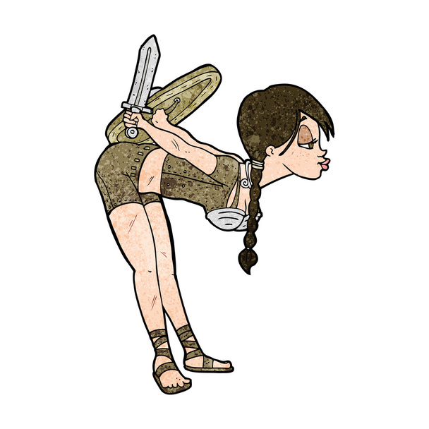 Karikatur Wikinger Mädchen Verbeugung - Vektor, Bild