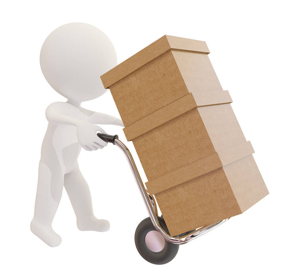 transporte de cajas de entrega super mercado 3d humano charater hombre blanco aislado - 3d renderizado - Foto, Imagen