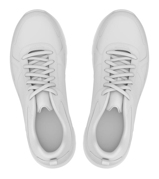 Arcilla renderizado de la vista superior de los zapatos deportivos sobre fondo blanco - Ilustración 3D - Foto, imagen