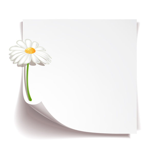 White stick note paper with camomile flower on white background - Vektör, Görsel