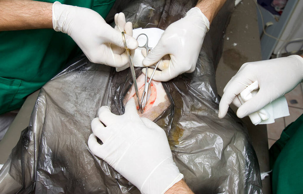 egy közeli kép egy páciensről sebészeti maszkban - Fotó, kép