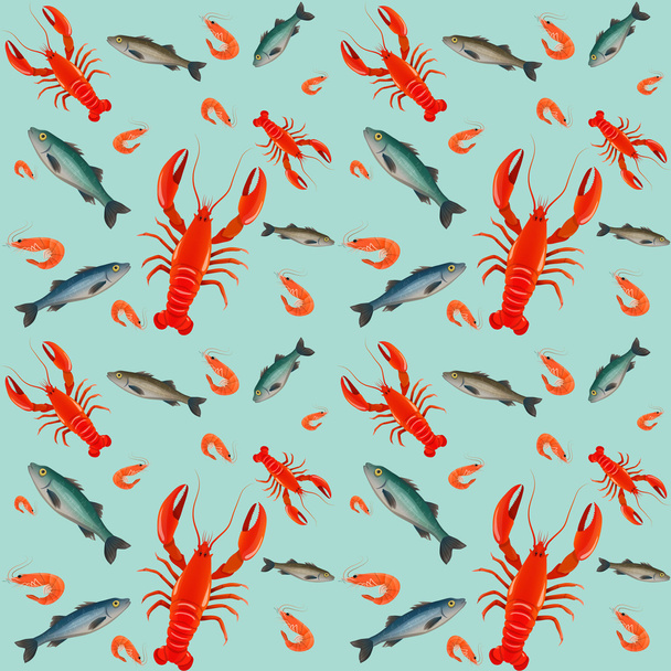 Lobster seamless pattern - Vector, Image