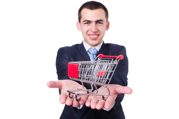 Businessman with shopping cart - Foto, Imagen