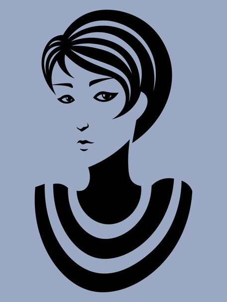 roztomilý klidný krátký vlasy dívka s překvapenými očima v pruhované rolák - Vektor, obrázek