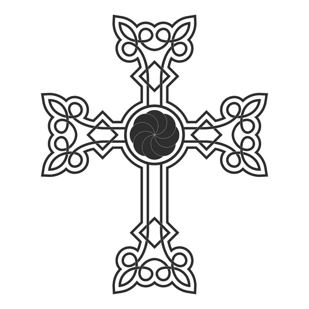 vector icon with ancient Armenian symbol Khachkar. Armenian cross stone for your project - Vector, Image