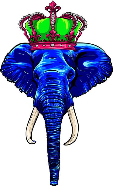 cabeza elefante azul con ilustración vectorial corona ilustración - Vector, Imagen
