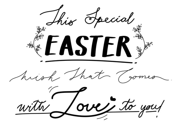 "Este deseo de Pascua que viene con amor a usted "sobre el fondo blanco, escrito a mano, estilo de fuente, letras, caligrafía, día de Pascua - Vector, imagen
