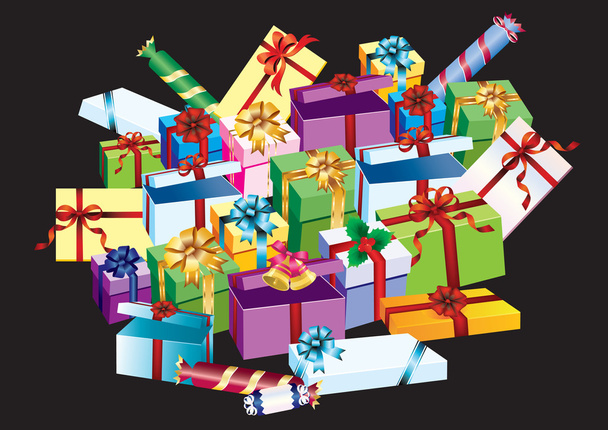 Coloured packing with gifts on a black background. - Vector, Image