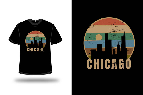 t-shirt chicago city color orange cream and green - Vector, Image