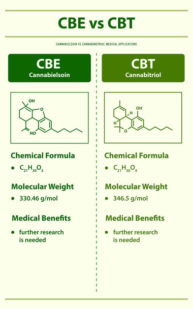 CBE vs. CBT, Kannabis vs Kannabitrioli pystysuora infografinen kuva kannabiksesta kasviperäisenä vaihtoehtoisena lääketieteenä ja kemiallisena hoitona, terveydenhuolto ja lääketiede vektori. - Vektori, kuva