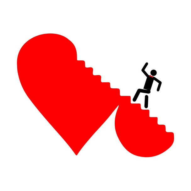Een abstracte trap naar de top van het hart. Wenskaart voor Valentijnsdag. Geïsoleerd op een witte achtergrond. - Vector, afbeelding