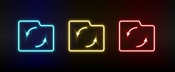 carpeta, sincronizar conjunto de iconos de neón. Conjunto de rojo, azul, amarillo icono del vector de neón sobre fondo transparente oscuro - Vector, Imagen