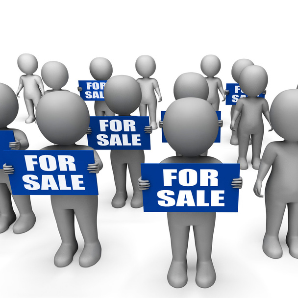 Los personajes que sostienen signos de venta muestran ofertas y promociones
 - Foto, imagen