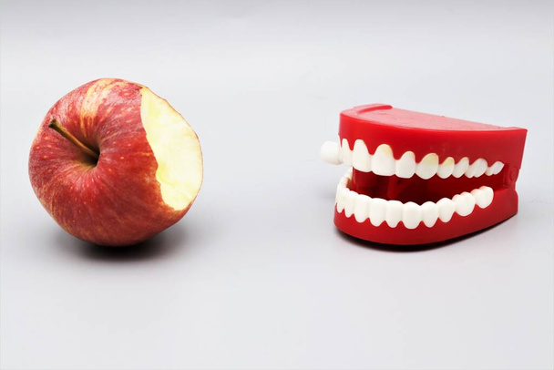 Болтовня зубов откусывает от яблока, здоровье полости рта - Фото, изображение
