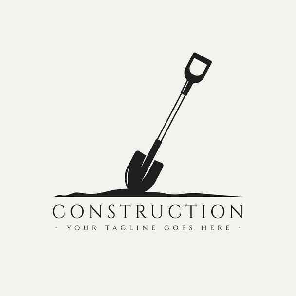 конструкторский логотип с дизайном векторной иллюстрации логотипа ретро лопаты. ретро классическое строительство, инженер, концепция логотипа строителя - Вектор,изображение