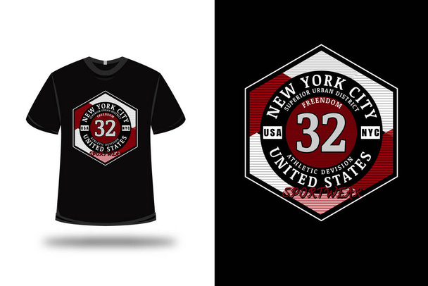 τυπογραφία t-shirt Νέα Υόρκη Ηνωμένες Πολιτείες χρώμα λευκό και κόκκινο - Διάνυσμα, εικόνα