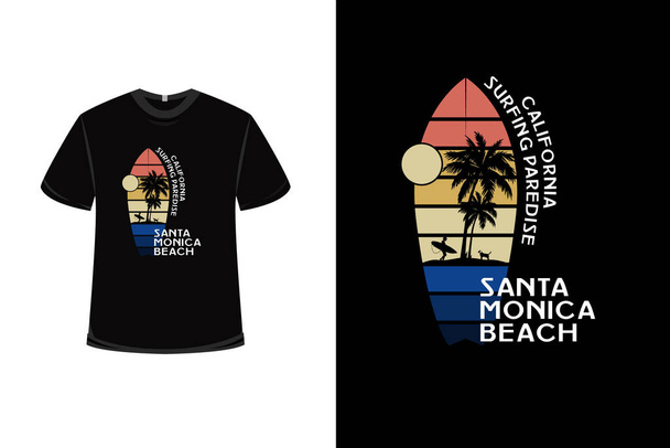 t-shirt califórnia paraíso tropical santa monica cor da praia creme de laranja e azul - Vetor, Imagem