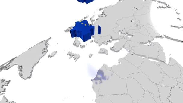 欧州連合の地図と旗-落下する国の形- 4Kアニメーション(3840x2160) 、 3Dレンダリング. - 映像、動画