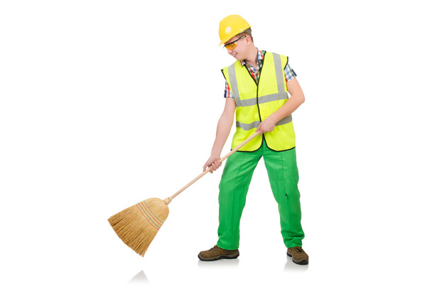 Funny janitor with broom - Foto, Imagem