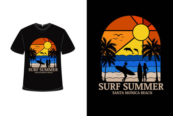 Tシャツサーフ夏サンタモニカビーチカラーオレンジグラデーションとブルーグラデーション - ベクター画像