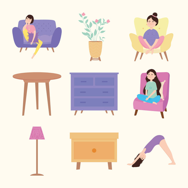 Mulheres e mobiliário - Vetor, Imagem