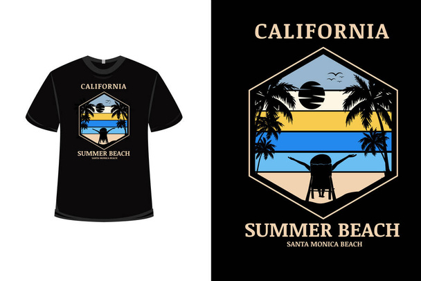 футболка Каліфорнія літній пляж Санта-Моніка пляж колір синій і кремовий
 - Вектор, зображення