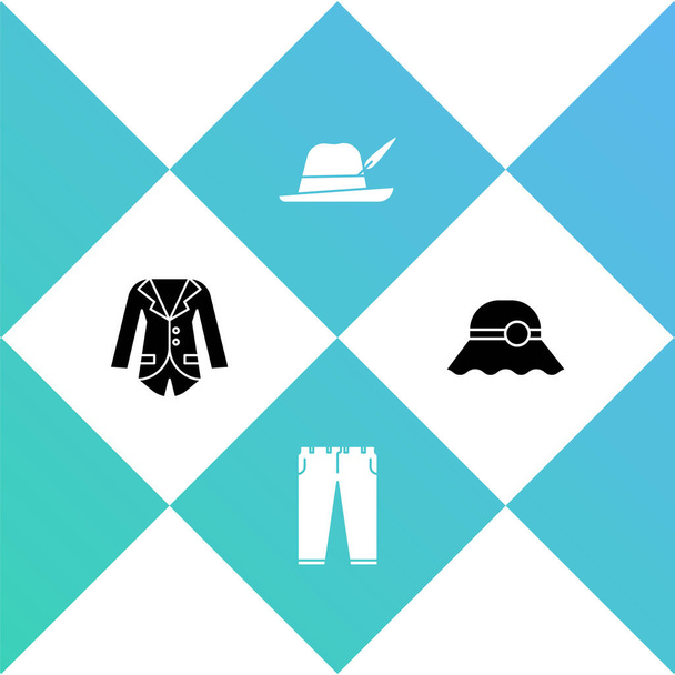 Conjunto de chaqueta o chaqueta, pantalones, sombrero Oktoberfest y elegante icono de las mujeres. Vector. - Vector, imagen