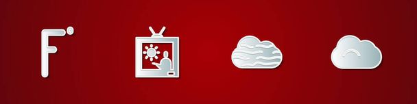 Ustaw Fahrenheit, Prognoza pogody, Mgła i chmura i ikona chmury. Wektor. - Wektor, obraz