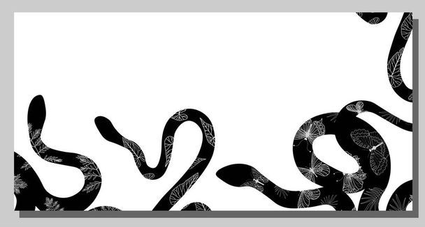 SNAKES. FRAME made of snakes. Vector illustration. Tropical poisonous animals. Poster or banner template. - Vector, Image